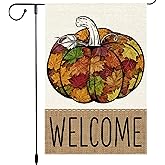 Welcome Fall Thanksgiving Garden Flag Maple Leaf Pumpkin Garden Flags 12x18 Inch Double Sided for Outside Burlap Small Villa Small Harvest Flag for Outside Porch Lawn Decor