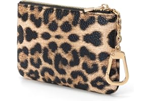 LARENNT Leopard Print Coin Purse with Keychain - PU Leather Small Coin Pouch Key Pouch Small Card Holder Keychain Wallet Change Purse for Women and Men (Golden Leopard)
