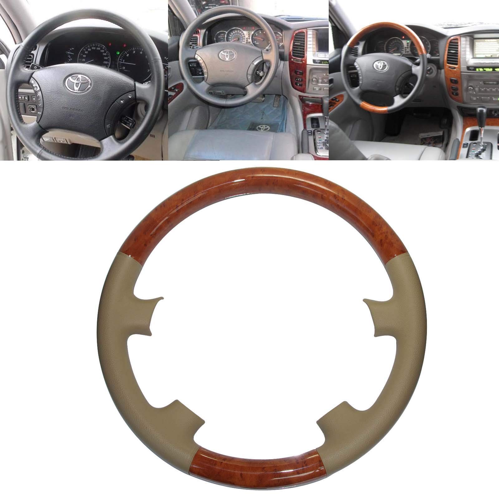 Pursuestar Tan Leather Brown Wood Steering Wheel Cover Decor Protector