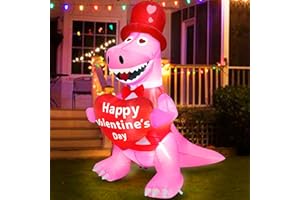 TURNMEON 4 Foot Valentine's Day Inflatable Dinosaur Outdoor Decoration Blow Up Dinosaur Holds Heart LED Lighted Valentines Day Decoration for Yard Garden Lawn Wedding Holiday Party Indoor Outdoor Home