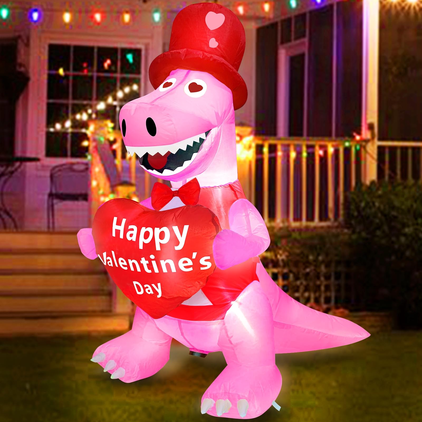 Photo 1 of TURNMEON 4 Foot Valentine's Day Inflatable Dinosaur Outdoor Decoration Blow Up Dinosaur Holds Heart LED Lighted Valentines Day Decoration for Yard Garden Lawn Wedding Holiday Party Indoor Outdoor Home