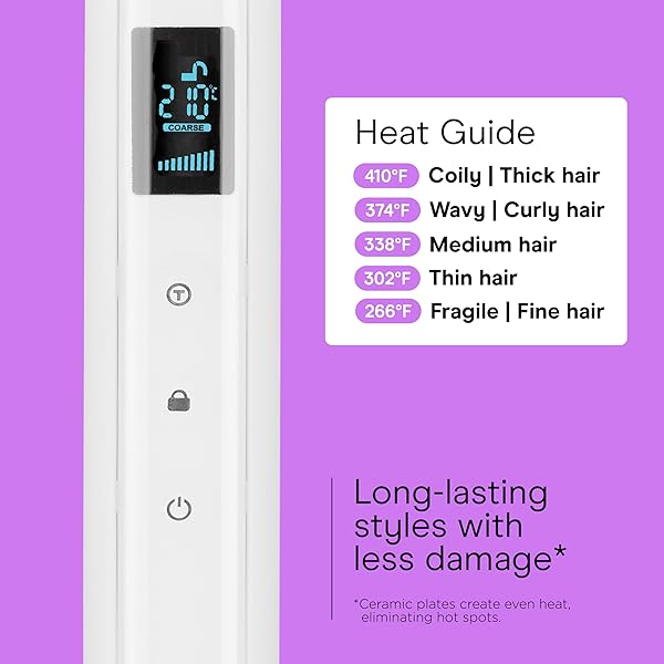 CONAIR DOUBLE CERAMIC FLAT IRON, 1-INCH FLAT IRON, 5 DIGITAL TEMP SETTINGS UP TO 410°F, EXTRA-LONG PLATES, FOR ALL HAIR TYPES AND TEXTURES, WHITE