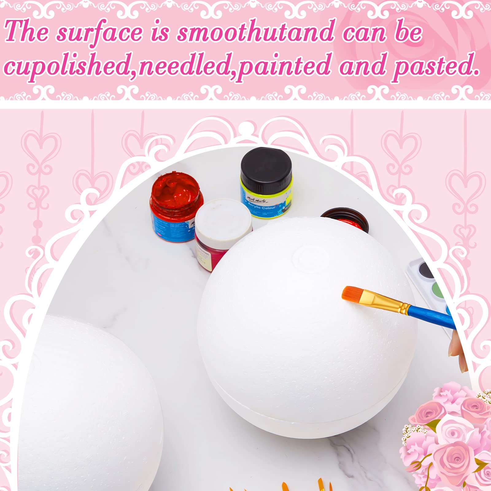 Fabbay 2 Pcs Hollow Half Foam Balls for Crafts - White Half Sphere Foam Balls with 10 Acrylic Paint Brushes Set for Kids Adults Artists Painting Supplies(10 Inch)
