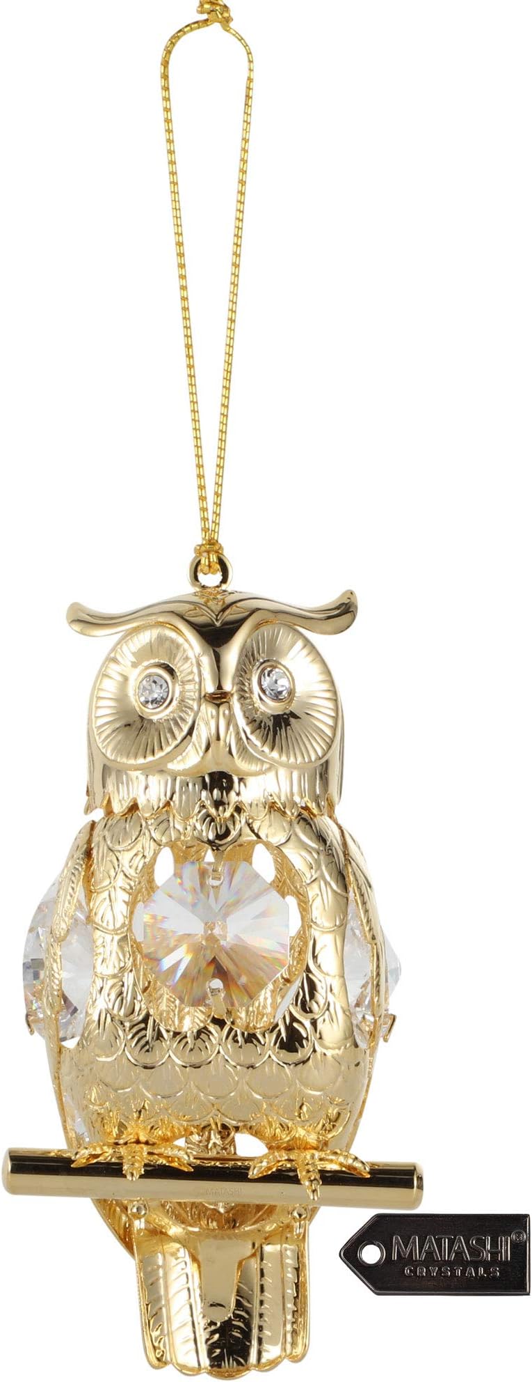 24K Gold Plated Highly Polished Owl Ornament Made with Genuine Matashi Crystals (CT0366)