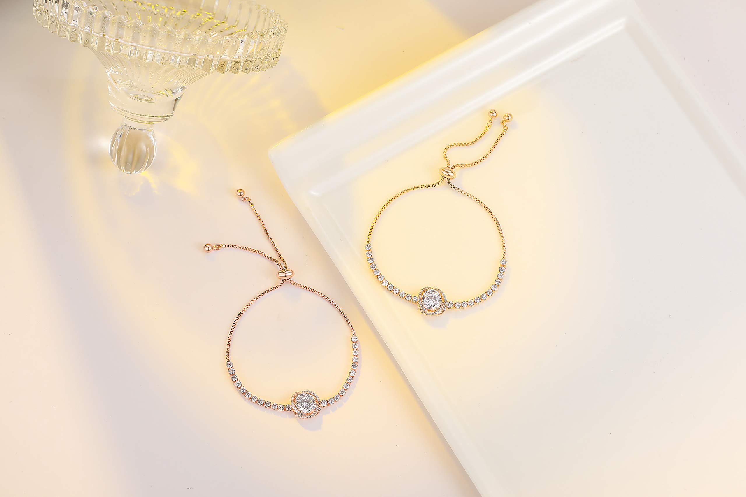 Majesty Tennis Chain Synthetic Diamond Tennis Bracelets for Women Teen Girls Sister Bracelets White Gold Plated Cubic Zirconia Adjustable Bracelets