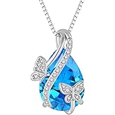 Butterfly Necklaces for Women Birthstone Pendant Necklace 925 Sterling Silver 5A Cubic Zirconia Jewelry Mother's Day Anniversary Christmas Birthday Gifts for Her