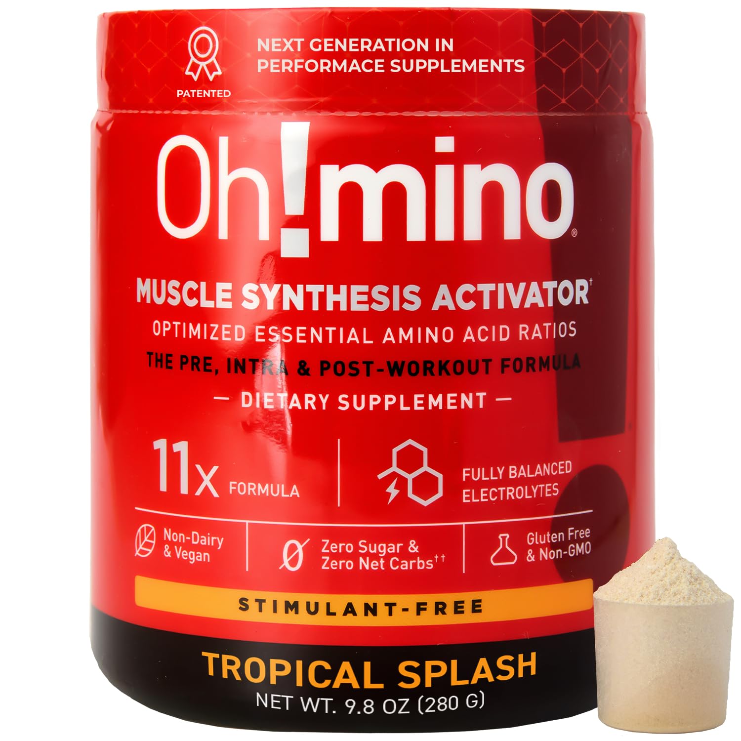Oh!mino Essential Amino Acids Supplement. Tropical Splash, Stimulant-Free Powder. All 9 EAAs, BCAAs and The Perfect Amino for Workouts, Amino Energy, and to Build Muscle, and Recover Faster.