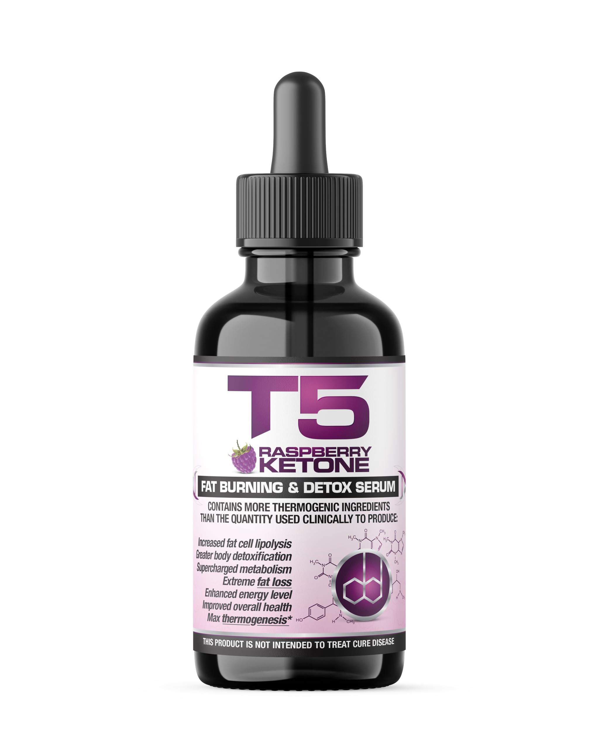 T5 Raspberry Ketone Serum: Powerful Fat Burners & Raspberry Ketones Blend. Fast Acting Weight Loss & Detox Drops (1 Month Supply | Suitable for Vegetarians | UK Manufactured)