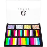 Kraze FX Professional Face Painting Split Cake Palette, Water Activated, Hypoallergenic, Safe, Non Toxic Halloween Party Makeup Face Paint Kit for All Skin Types (9 Splitcake, 4 Glitter Set)