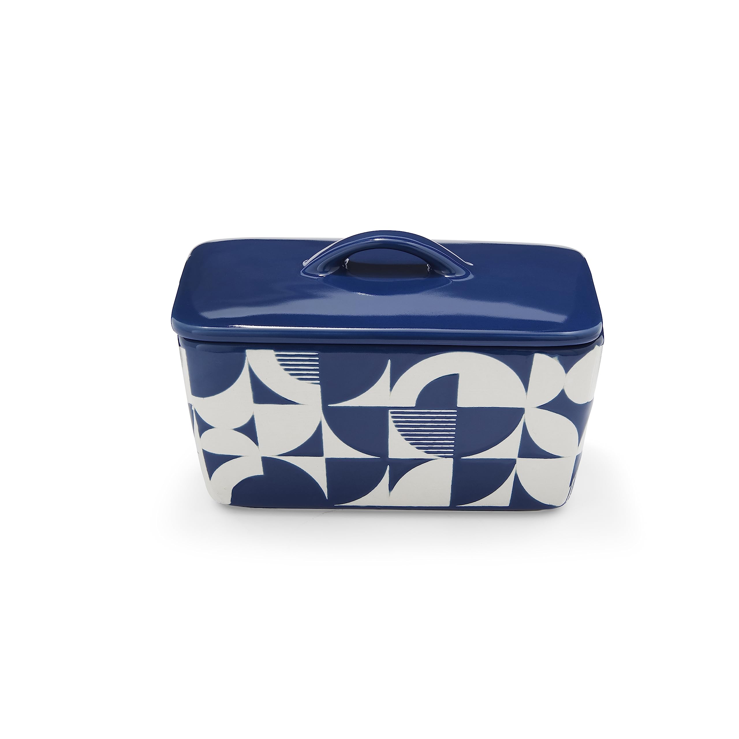 Cooksmart British Designed Ceramic Butter Dish with Lid | Large Butter Dish for All Types of Kitchens | Butter Dishes for of Butter - Bauhaus Geo, Blue