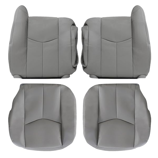 GXARTS DRIVER AND PASSENGER SIDE BOTTOM REPLACEMENT SEAT COVER AND TOP LEAN BACK SEAT COVER LIGHT GRAY 922 OR 92I FIT FOR CHEVY GMC TAHOE SUBURBAN AVALANCHE YUKON SILVERADO SIERRA 2003 2004 2005 2006