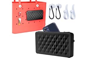 Raymall Phone Holder Pouch for Bogg Bag Accessories, Universal Silicone Phone Holder Compatible with Simple Modern Beach Tote L/XL and Fits Bogg Bag XL, Zipper Pouch with 4 Hooks Black