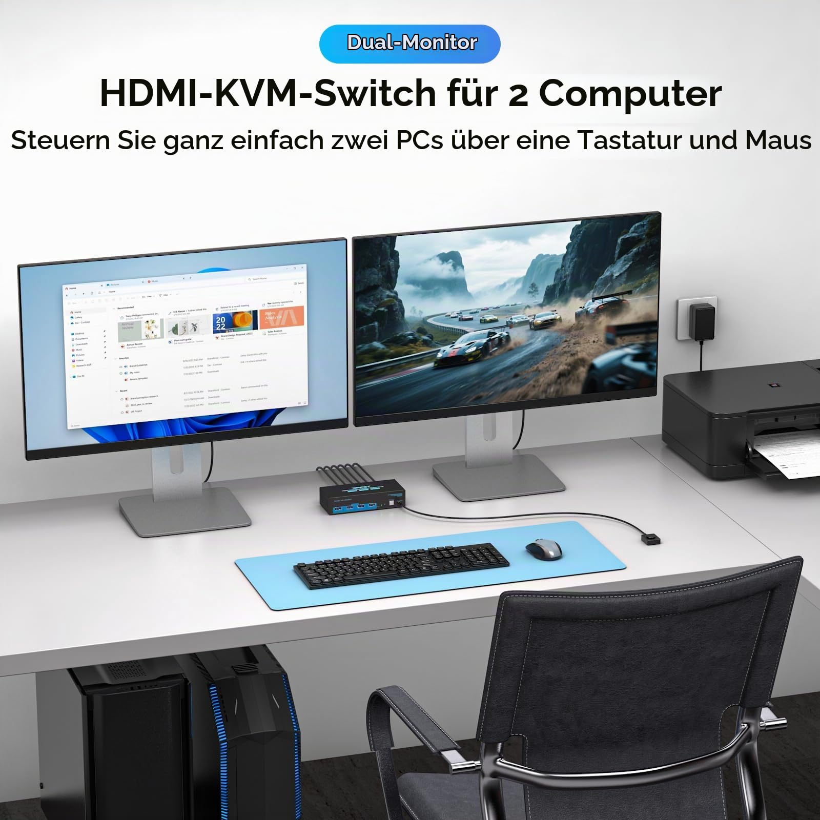 VPFET HDMI KVM Switch 2 PC 2 Monitore 8K60Hz USB 3.0 KVM-Switches für Zwei Computer teilen sich Dual Monitor und Vier Peripheriegeräte Support Erweiterungsmodus & Kopiermodus mit Desktop-Controller 2