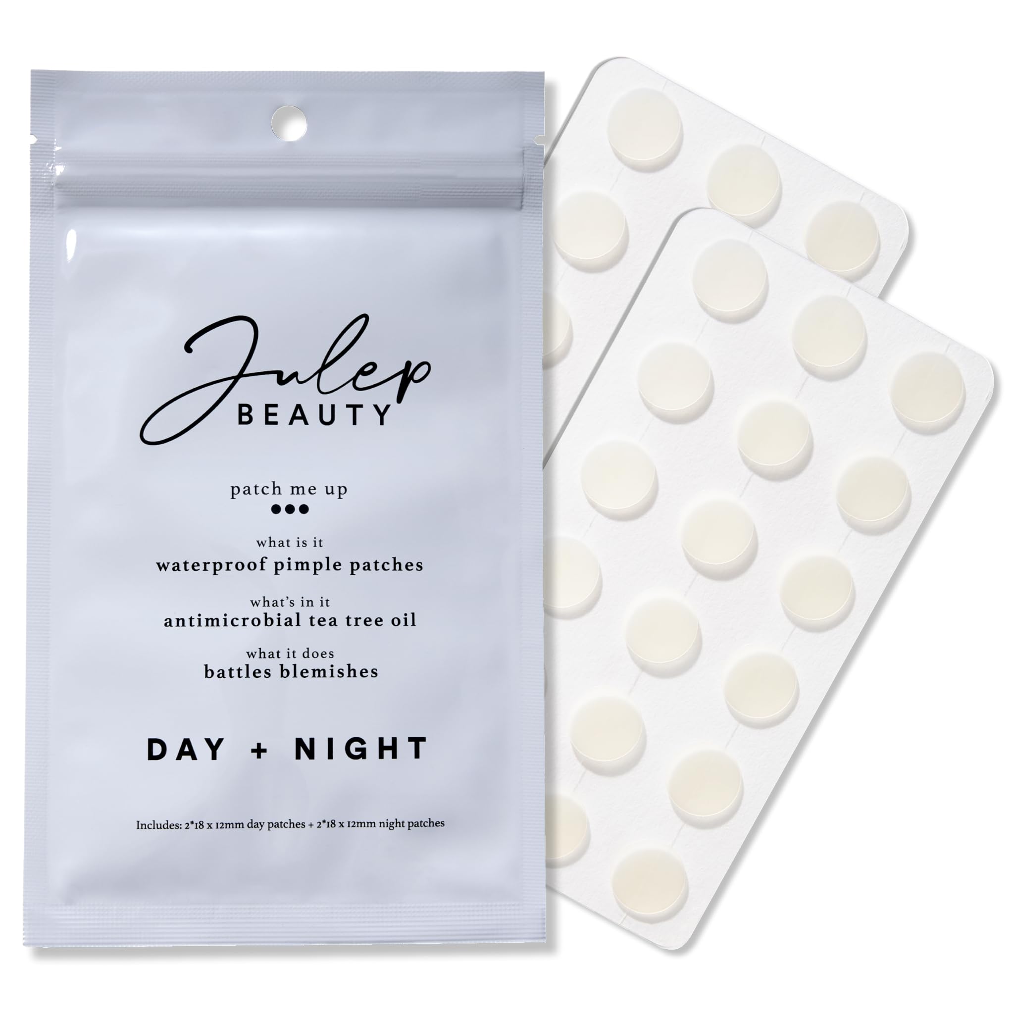 Julep Patch Me Up Waterproof Pimple Patches, Invisible Hydrocolloid Patch for Face Acne & Spot Treatment With Tea Tree Oil - 72 Patches (36 Day Patches + 36 Night Patches)