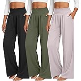 Neer 3 Pack Women's Wide Leg Yoga Pants, Comfy Lounge Pants with Pockets Ladies' Stretch Sweatpants Elastic Waist Joggers