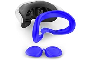 Relohas Deluxe VR Accessories for Meta Quest 3, Safe 2 in 1 Silicone Case Set for Oculus Quest 3, Include Upgraded Lens Protector, Face Cover (Blue)