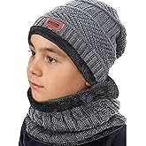 ZZLAY Kids Winter Thick Beanie Hat Scarf Set Slouchy Warm Snow Knit Skull Cap