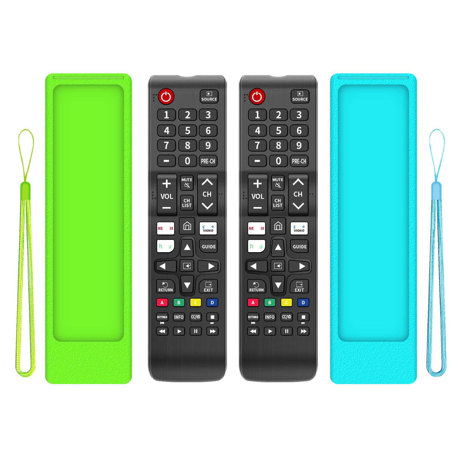Photo 1 of (2+2 Packs) Replacement Remote Control No Setup Fit Samsung TV Remote with Anti-Lost Soft Protective Silicone Cover Case Green & Blue Compatible with Samsung LCD LED HDTV 3D Smart TVs Models