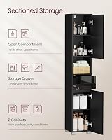 VASAGLE Tall Bathroom Cabinet Slim Storage Narrow Cupboard Ink Black BBC560B01 view 3