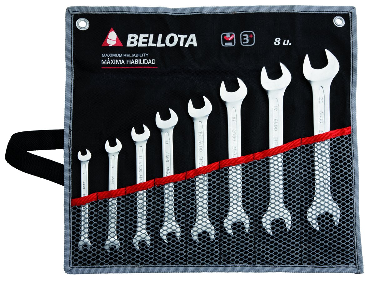 Bellota 6490-8 BS Pack of 8 Open-Ended Spanners in Reinforced Nylon Bag