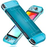 [Improved Version] Dockable Clear Case for Nintendo Switch OLED 2021, FANPL Protective Case Cover for Switch OLED and Joy Con Controller - Strong and Durable, Not Easy to Fall Off (Blue)