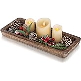 Romadedi Wooden Decorative Tray Candle Holder - Wood Long Narrow Tray Home Decor Small Rustic Centerpieces Trays for Coffee Table Dining Room Kitchen