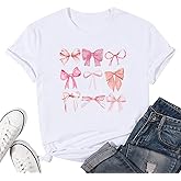 Womens Bow Shirt Pink Bow Ribbon T-Shirt Coquette Aesthetic Y2K Tee Tops