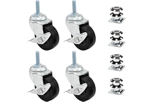 1" Square Metal Double Star Caster Insert | 5/16-18 Threaded Stem | 2" Wheel Diameter Industrial Casters | 4 With Brakes by Outwater