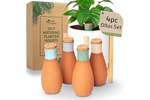 Azen Garden Ollas Plant Watering Globes - Terracotta Self Watering Planter Insert - Watering Bulbs for Outdoor and Indoor Plants with Easy Top Refill System - Set of 4