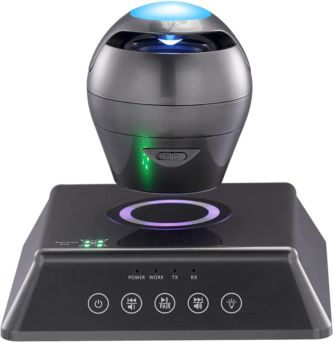 Levitating Maglev Bluetooth V4.0 Portable Wireless Floating Speaker with LED Rotate Ball Rechargeable Touch Controls 3D Stereo for Iphone Android SmartPhones (grey)