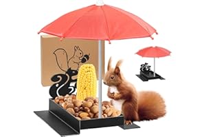 YALINKA Metal Squirrel Feeder with Umbrella, Squirrel Feeders for Outside Funny with Corn Cobs Durable Holder Peanut Tray, Cute Chipmunk Feeder for Outside Winter(Black)