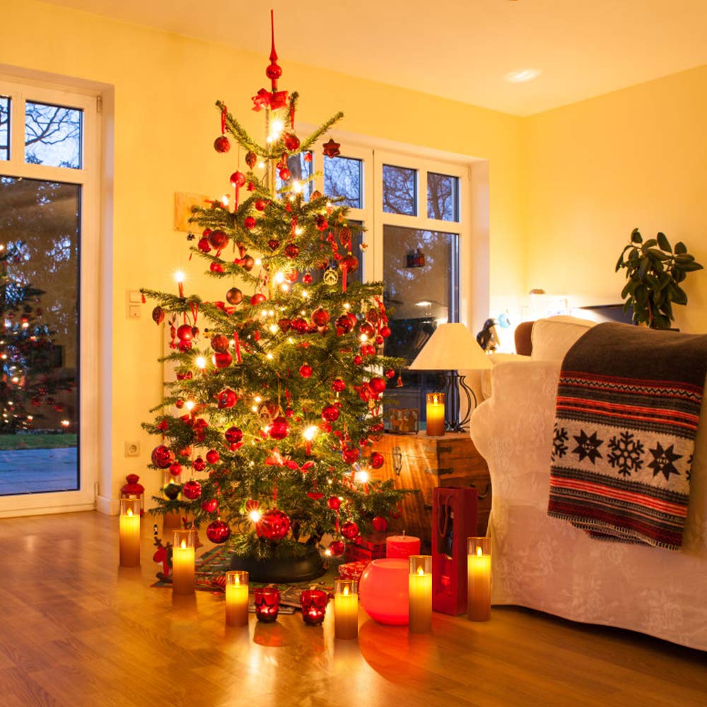 ACROSS Flickering Flameless Candles Battery Operated Pillar Real Wax Moving Wick LED Glass Candle Sets with Remote Control Timer for Halloween Holiday Christmas Wedding Party, 5\