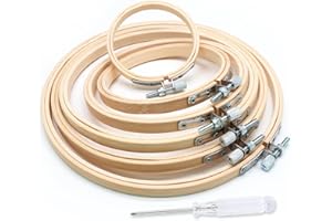 Biaungdo 6 Pcs Embroidery Hoops Set, Round Wood Embroidery Hoops, Adjustable Bamboo Circle Cross Stitch Hoop Ring, Wooden Embroidery Frames for Art Craft Sewing, Christmas Decoration(3/4/5/6/7/8 Inch)