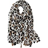 LumiSyne Women's Scarf Leopard Animal Print Classic Cotton Linen Scarves Tassels Long Warm Sunscreen Shawl Wrap All Season