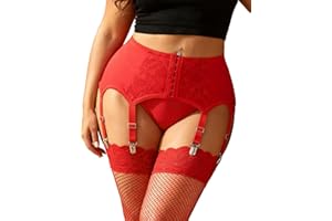 ohyeah High-Waisted Garter Belt Plus Size- Lace Mesh Suspenders Belt with 6 Metal Clip for Thigh Highs Garter Stockings