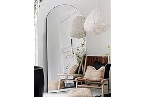 Otlsh Arched Floor Mirror, 76"34" Full Length Mirror with Stand, Freestanding, Aluminum Frame - Black