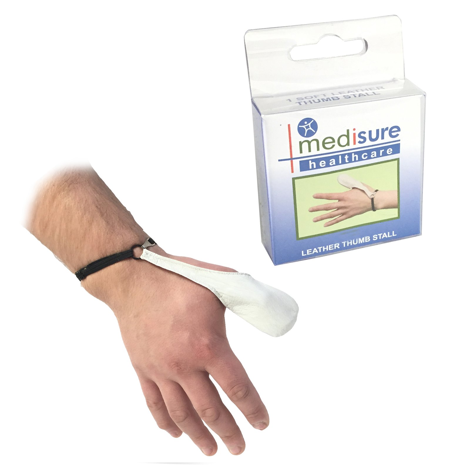 Medisure SIZE MEDIUM FIRST AID PREMIUM QUALITY RE-USABLE ADJUSTABLE PROTETIVE MEDICAL WHITE LEATHER THUMB STALL