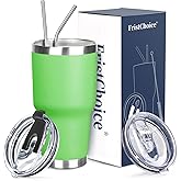 FristChoice 30 oz Tumbler with Lids and Straws Double Wall Vacuum Insulated Tumbler Cup,Stainless Steel Leak-proof Thermal Tumbler Travel Coffee Mug for Cold and Hot Drinks,Avocado Green