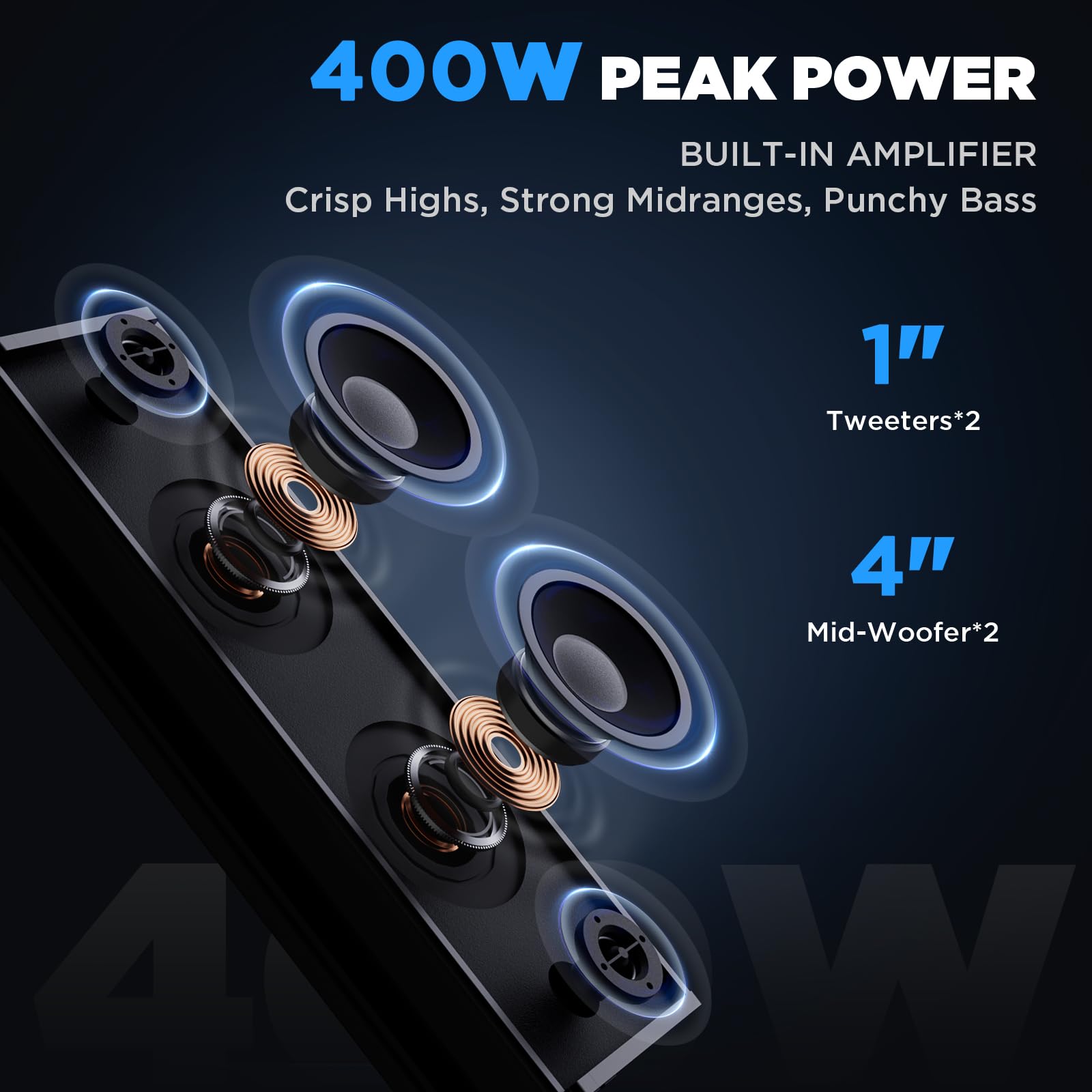 Ehaho 17 Inch UTV Sound Bar, ATV SoundBar Bluetooth with RGB Lighting, IP66 Waterproof Golf Cart Sound Bar, Amplified Powersports SXS SoundBar, UTV Speakers Compatible with Polaris RZR Can-Am (MT4100)