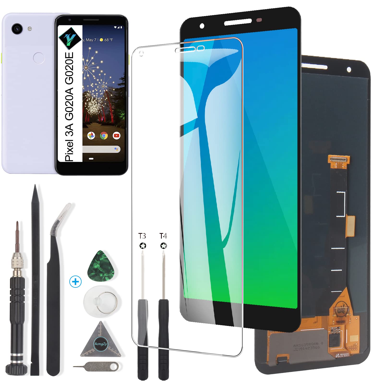 Photo 1 of Display for Google Pixel 3A OLED Screen Replacement Touch LCD Screen Digitizer Assembly for Google Pixel 3A G020A G020E G020B LCD with Tools(Black)