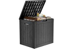 MAIUSCOLI 30 Gallon Outdoor Deck Box,Storage Lockable Waterproof Patio Furniture,Garden Tools,Cushions,Pool Accessories Outside Storage Resin Box(Black)