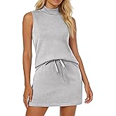 Casly Lamiit Two Piece Skirt Set for Women Sweatsuits Tennis Outfits Casual Mock Neck Sleeveless Top Elastic Short Skorts