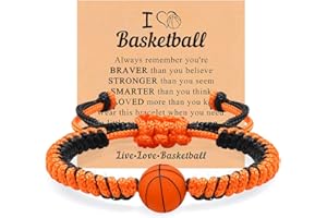 HISATAN Soccer Baseball Basketball Bracelet Gifts for Boys Girls, Adjustable Handmade Braided Rope Silicone Bead Wristbands Bracelet, Sports Lover Teens Players Team Accessories Stuff Jewelry Gift for 6-16
