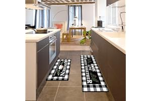 Bullpiano Kitchen Mat Set Anti-Fatigue Kitchen Runner Rug Non-Skid Kitchen Rug Farmhouse Buffalo Plaid Kitchen Mats for Floor Carpet Standing Mats for Home Sink Laundry Washable 17"x48"+17"x24"