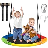 BRVJEMP 40 Inch Saucer Tree Swing for Kids Outdoor, Multicolor | Disc Round Swing, Waterproof Textilene Fabric, 500Lb Weight Capacity, Playground Backyard Fun