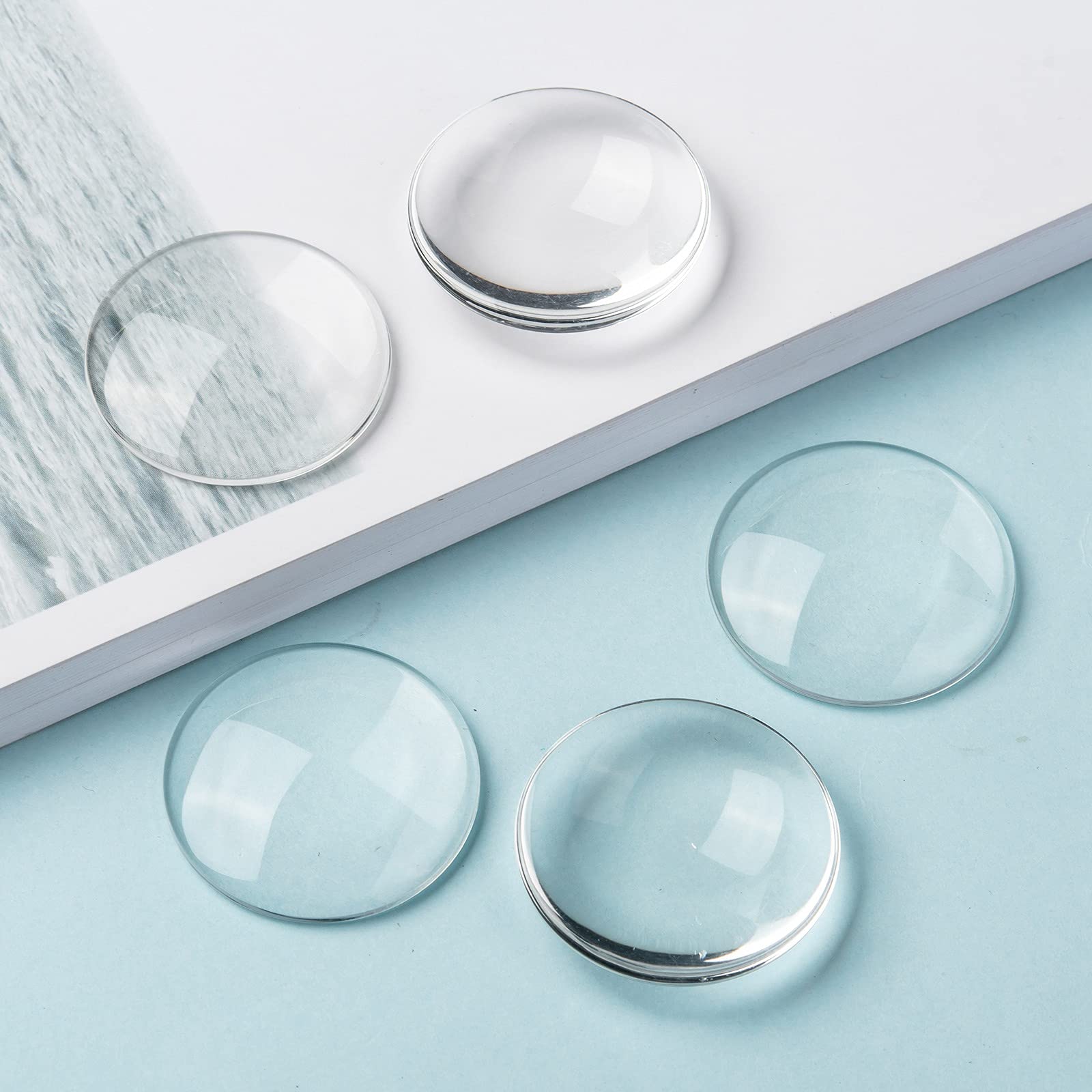 Craftdady 50Pcs Transparent Glass Cabochons 39.5-40mm Clear Glass Flat Back Dome Tile Half Round Cabochon Covers for Photo Pendant Jewelry Making
