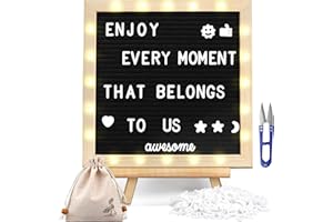 DOUBLECARE Black Felt Letter Board with Lights (10*10), 340 Letters Built-in LED Lights -Message Board Adjustable Stand, for Menus, Pregnancy Announcement, Baby Announcement Signs, Weddings, and Party Planning
