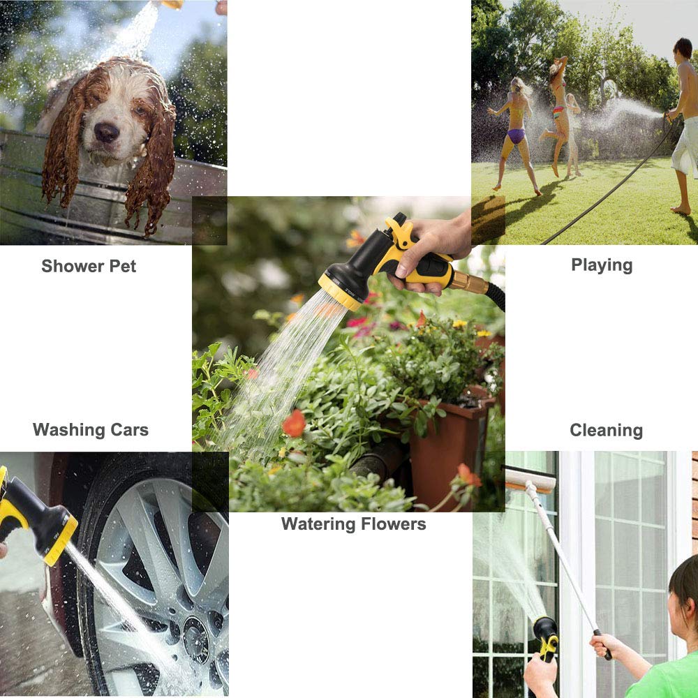 Garden Hose, Lightweight Expandable Water Hose Set,Outdoor Expanding Flexible Double Latex Core Yard Hose with 3/4 Solid Brass Fitting,9 Functions Spray Nozzle and Hanger
