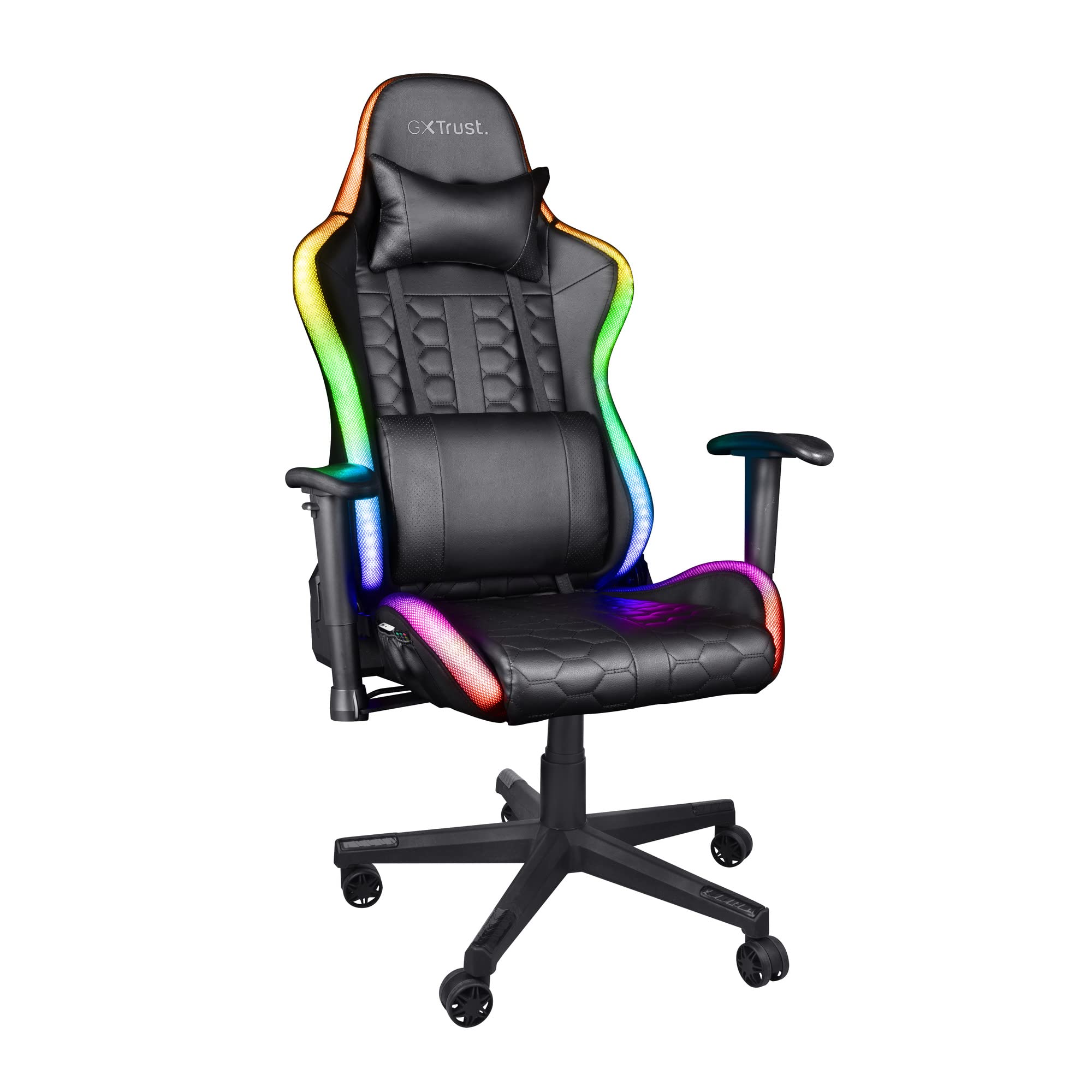 Trust Gaming Éclairée Gxt 716 Rizza Rgb Led - Chaise De Bureau Gamer Avec 350 Couleurs, Fauteuil, Siège Ergonomique Avec Pivotement Sur 360 Degrés Et Dossier Inclinable À 175 Degrés - Noir