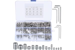 BAYIDUN 300 Pcs Hex Allen Head Socket Hex Screw Set Assortment Kit, M2.5/M3/M4/M5/M6/M8 Grub Screws, Internal Hex Drive Cup Screws for Door Handles, Faucet, Light Fixture Screws (Silver)